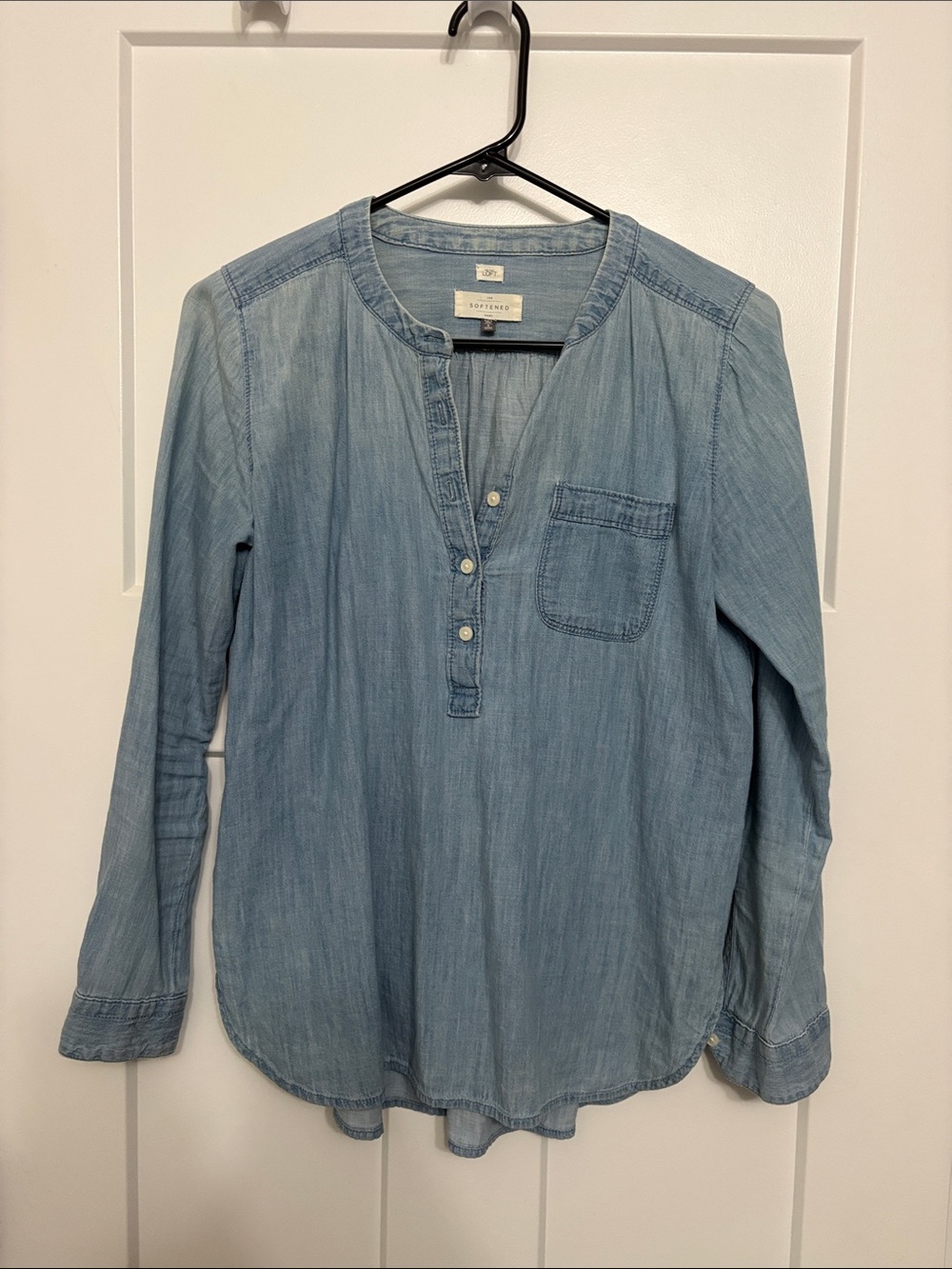 LOFT Light Blue Denim-Style Henley Tunic